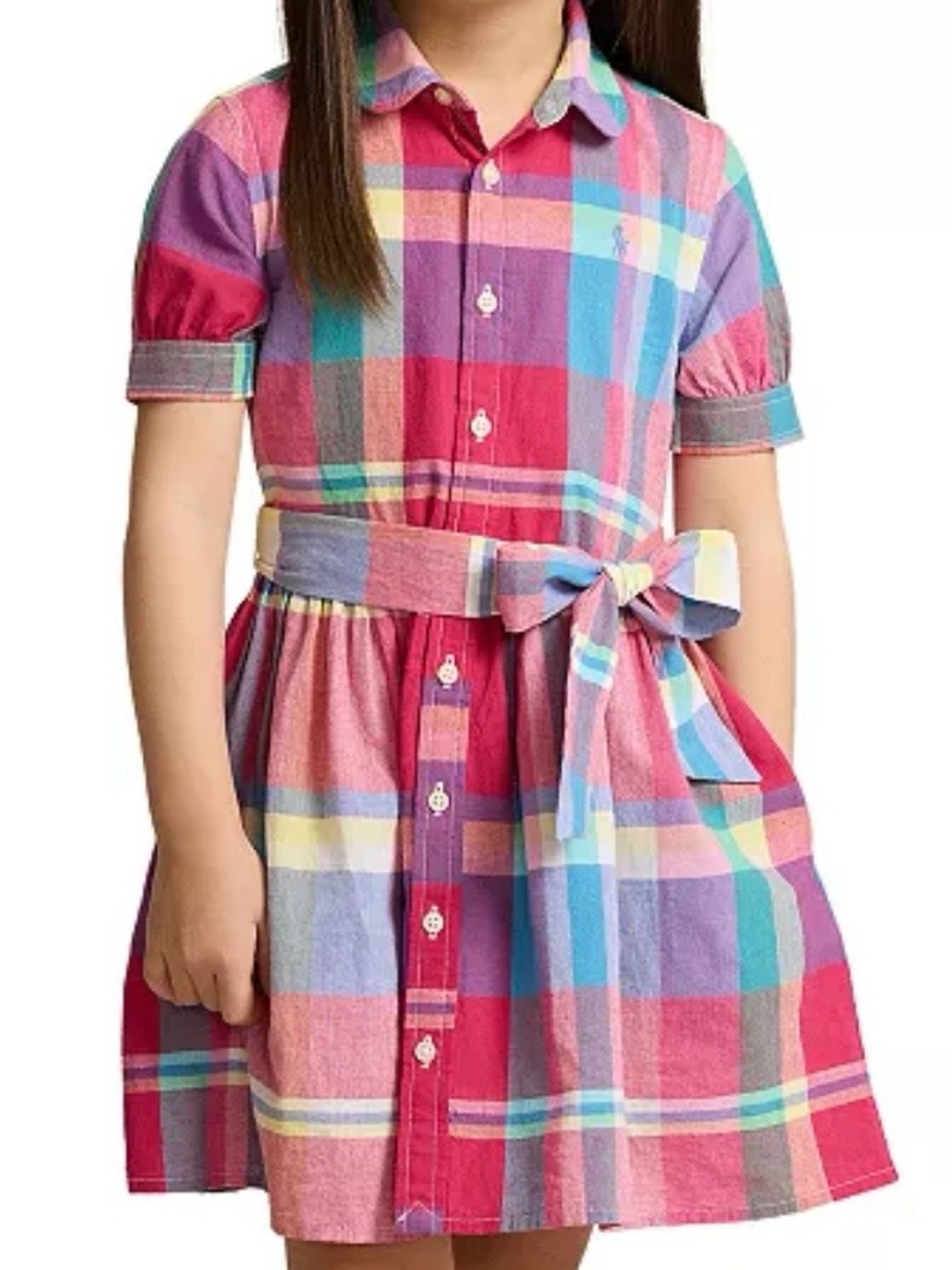 Polo Ralph Lauren Girls Madras Plaid Shirtdress Belted Size 7 NWT